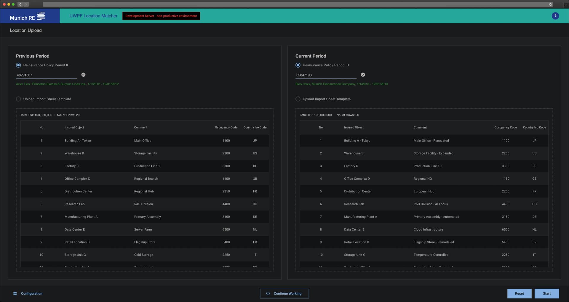 Uploaded location data preview with validation
