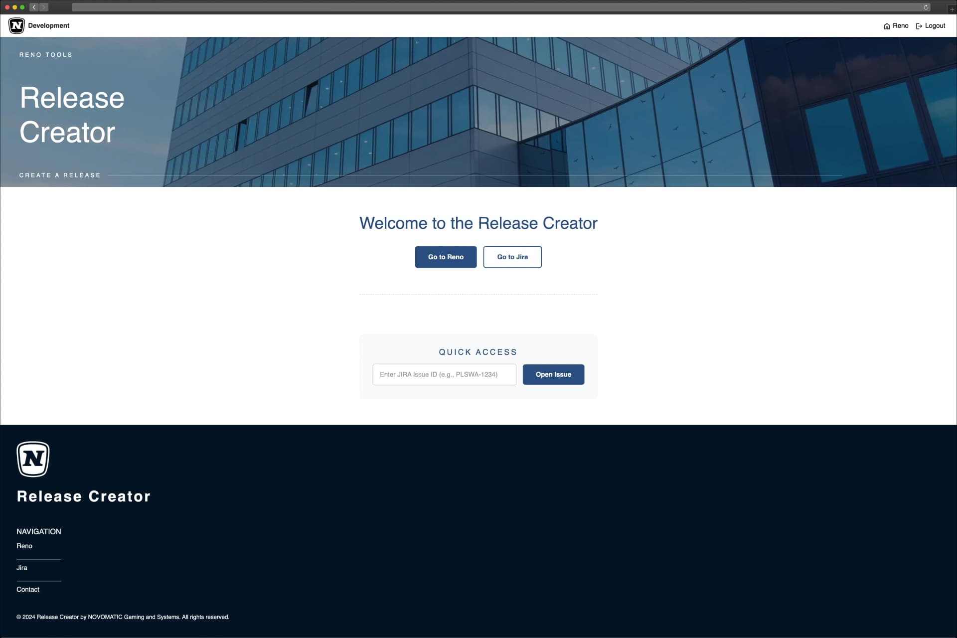 Release Creator welcome dashboard with quick access actions