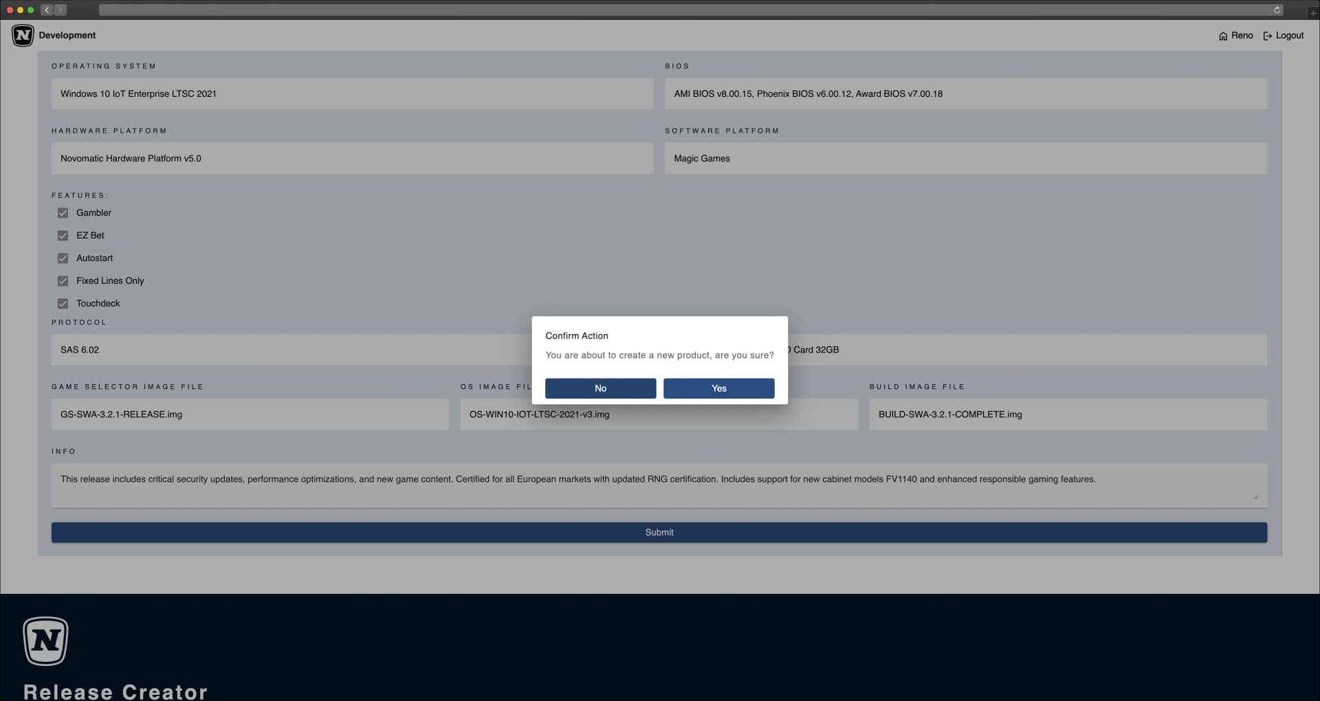 Release creation confirmation dialog