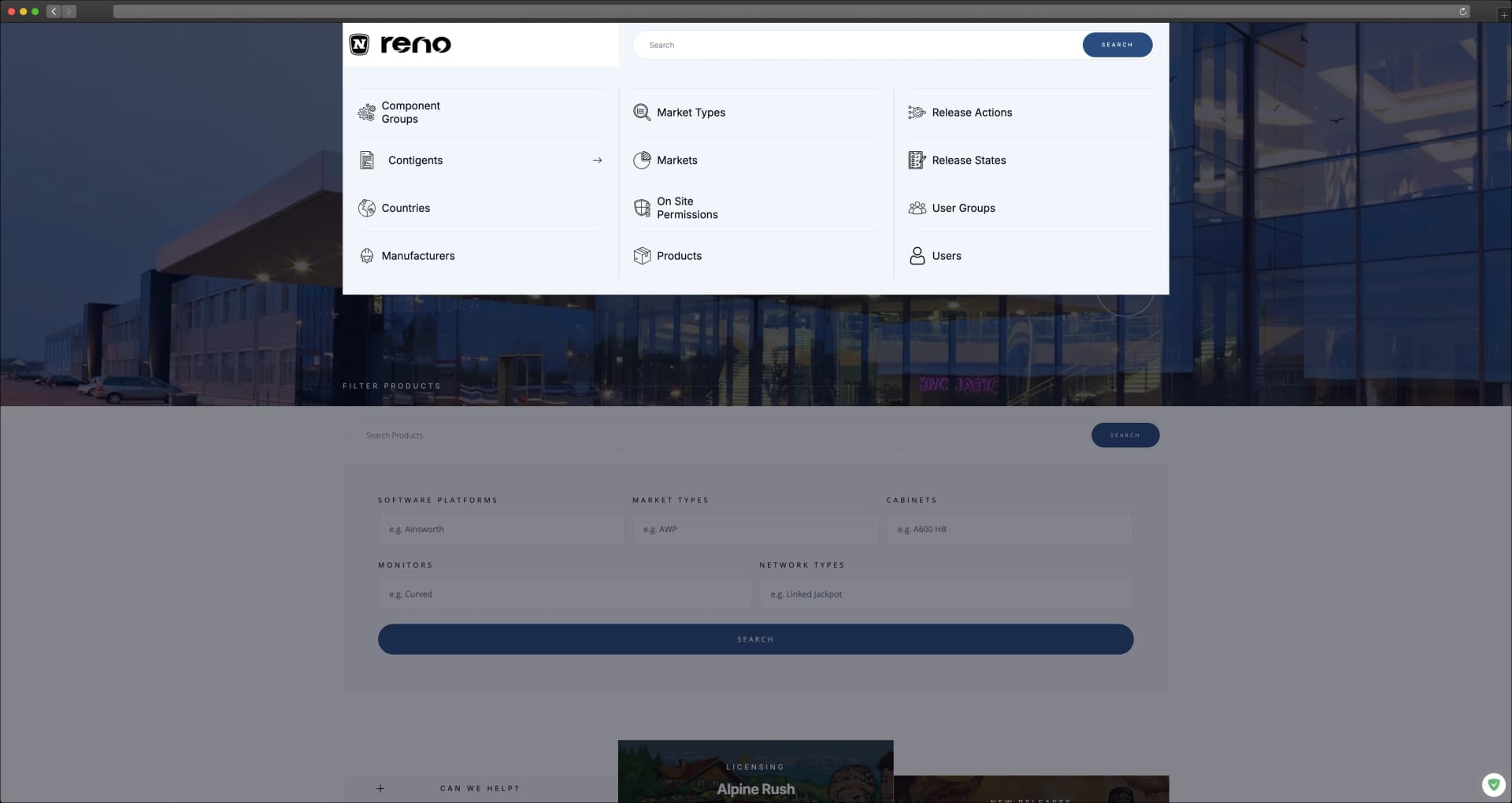 RENO management navigation — redesigned
