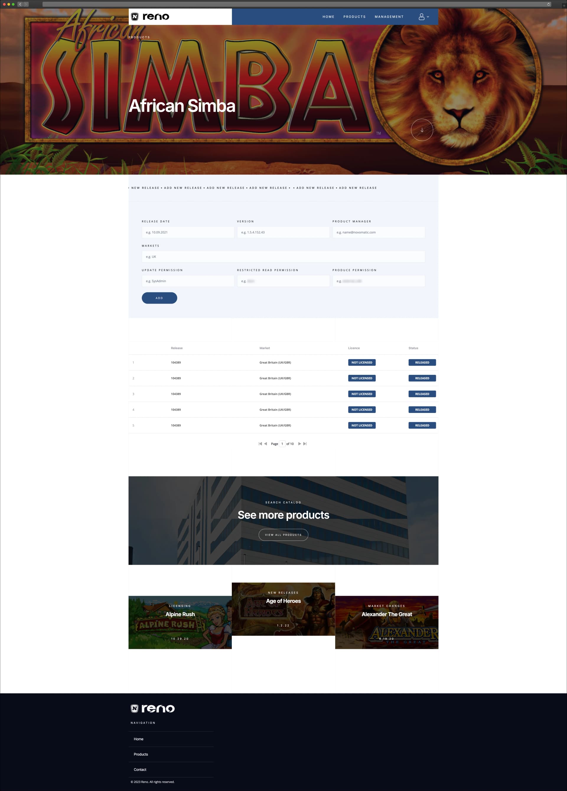 RENO product detail page — redesigned