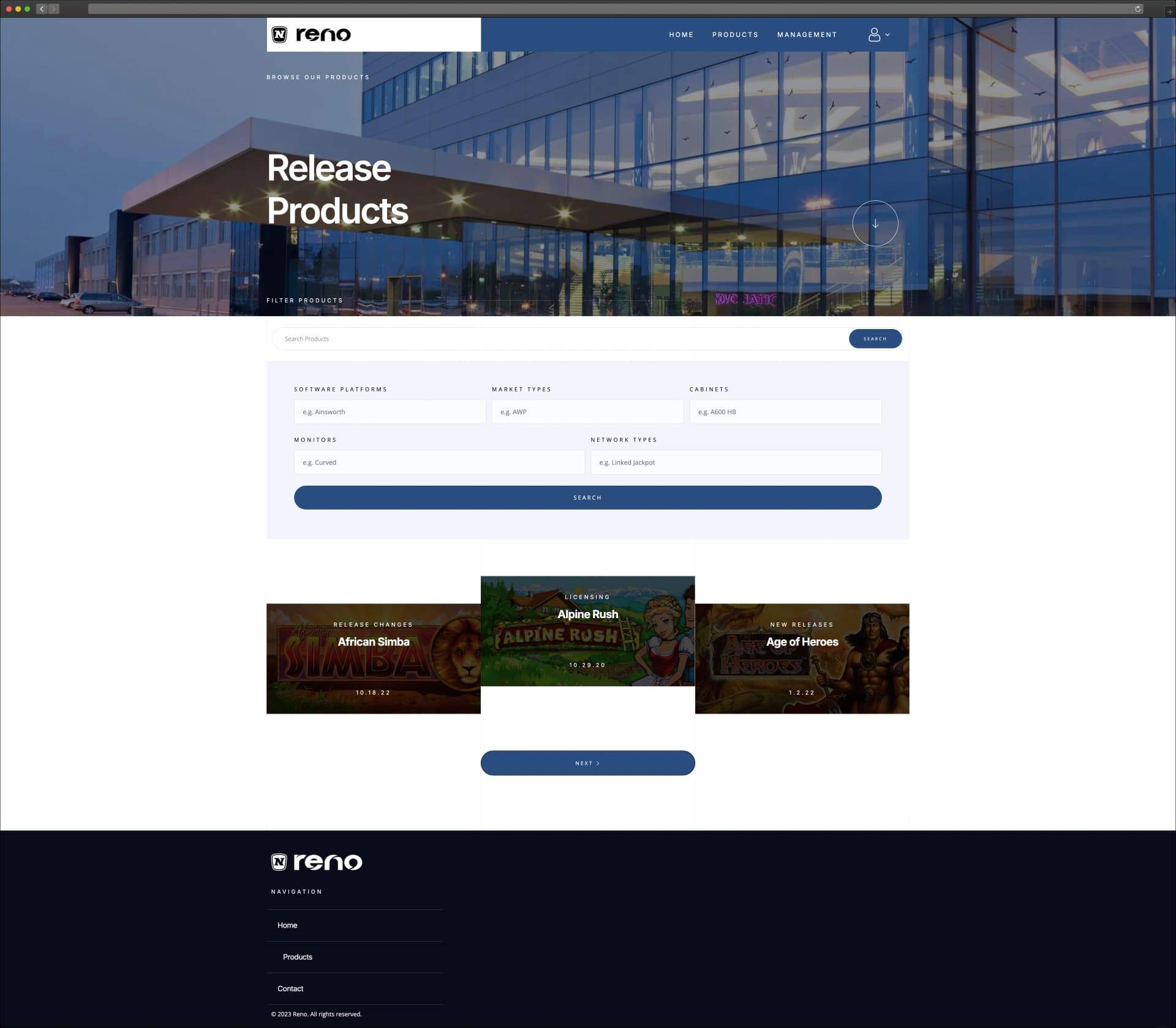 RENO products catalog — redesigned