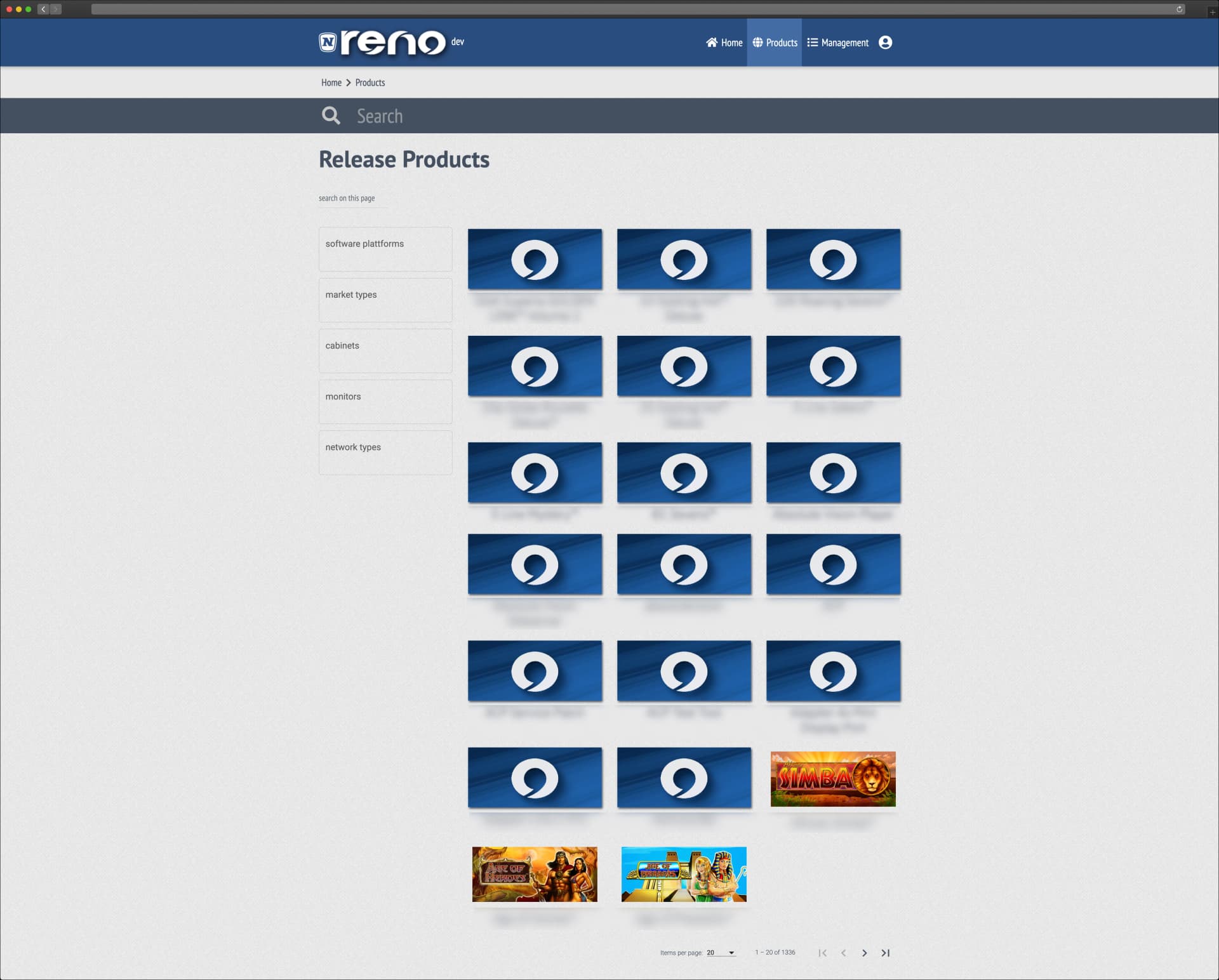 RENO products catalog — original design